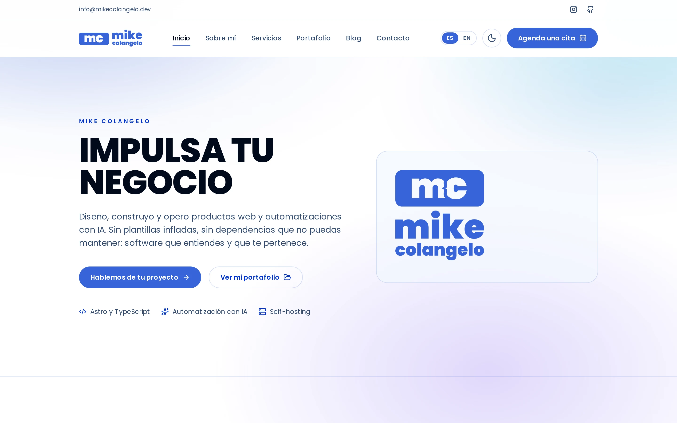 Captura del sitio de mikecolangelo.dev